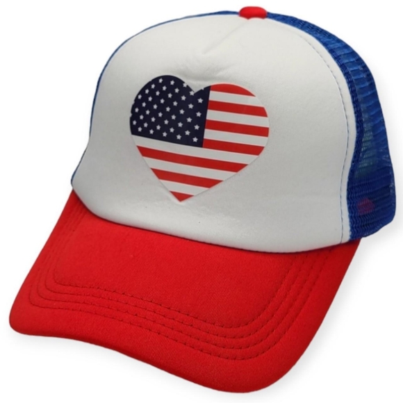 New Unisex USA Flag Heart Snapback Cap Hat - Picture 1 of 4